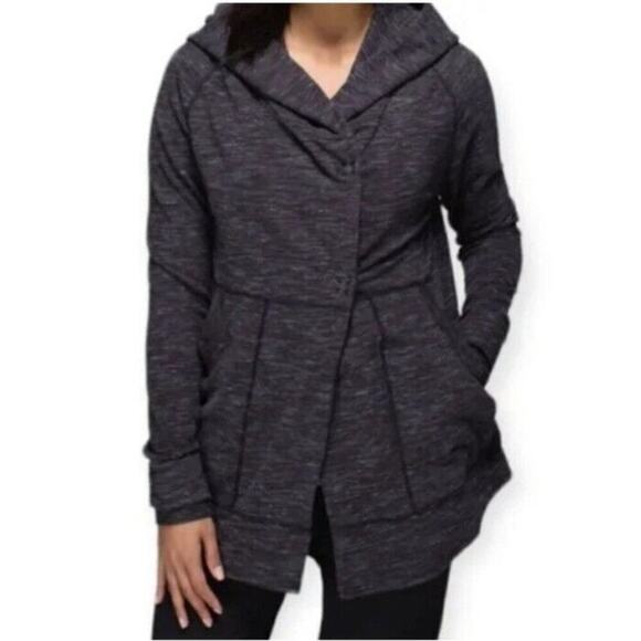 LULULEMON Find Your Centre Wrap Heathered Marled Black French Terry; Size 4 - Picture 9 of 13